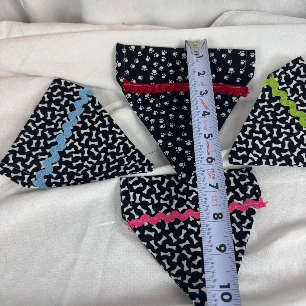 Set of 4 Dog Bandanas Over the Collar Paw Bone‎ Print Black Blue Red Green Pink